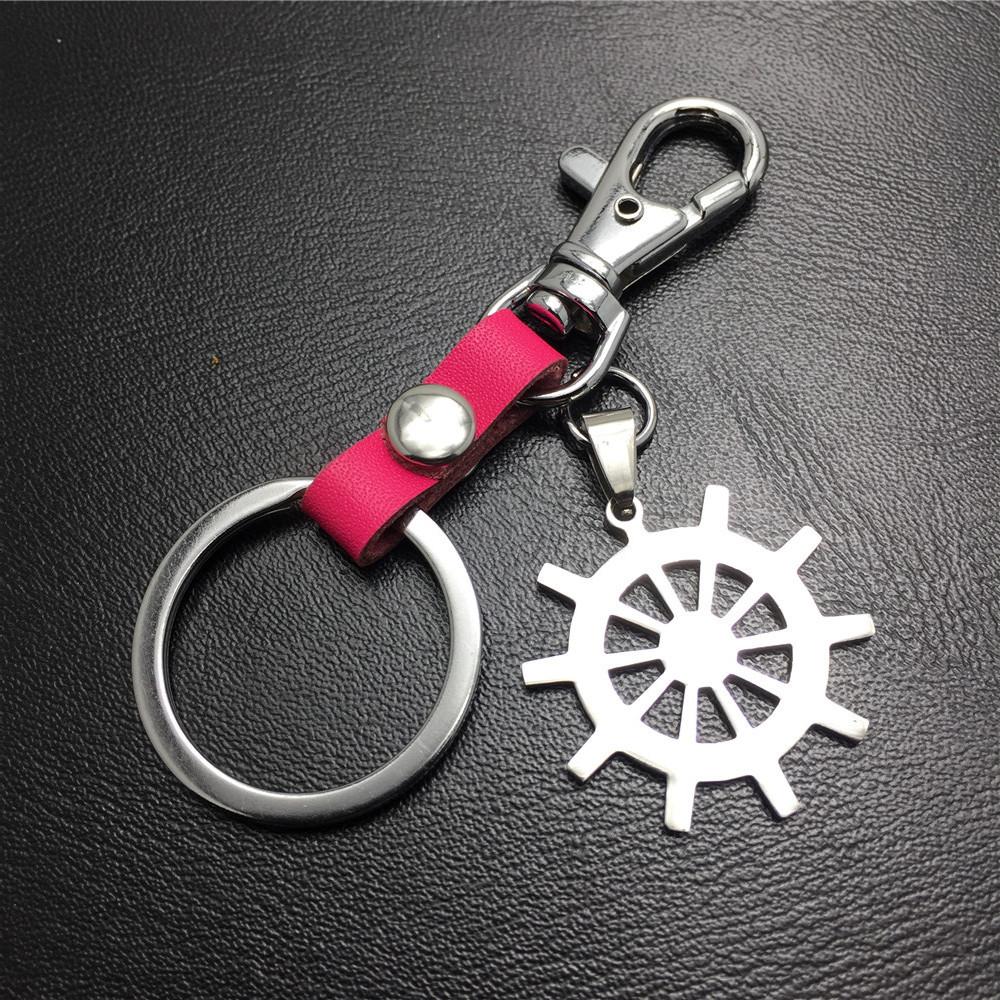 Rudder titanium steel car key pendant cowhide key chain car hanging logo