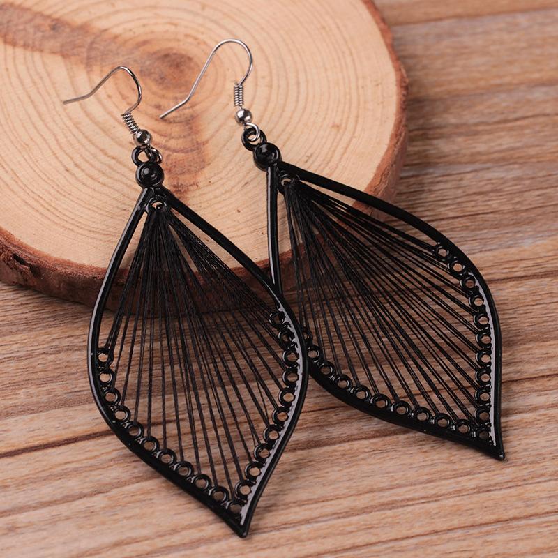 Personality handmade leaf earrings Bohemian exaggerated braided leaf earrings famous family jewelry