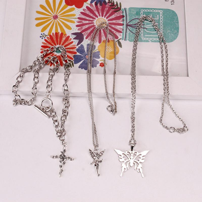 INS Harajuku net red bundi multi-layer angel rose butterfly necklace personality hip-hop necklace