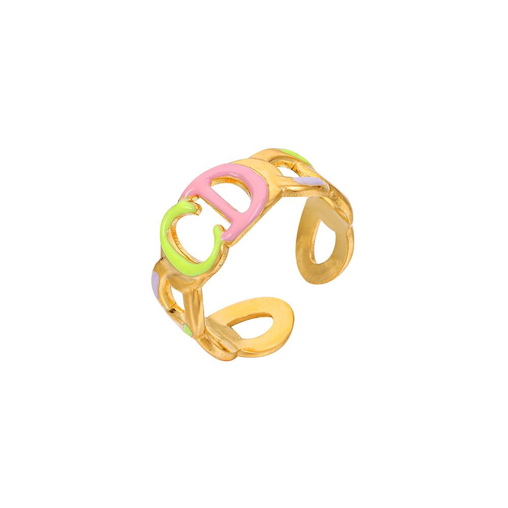 Female ins fashion light luxury letter CD color painting oil opening stainless steel ring