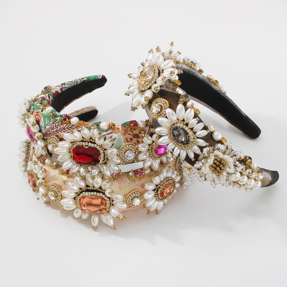 F3683 Baroque palace headband heavy industry diamond-encrusted fabric headband imitation pearl fashion light luxury hair accessories