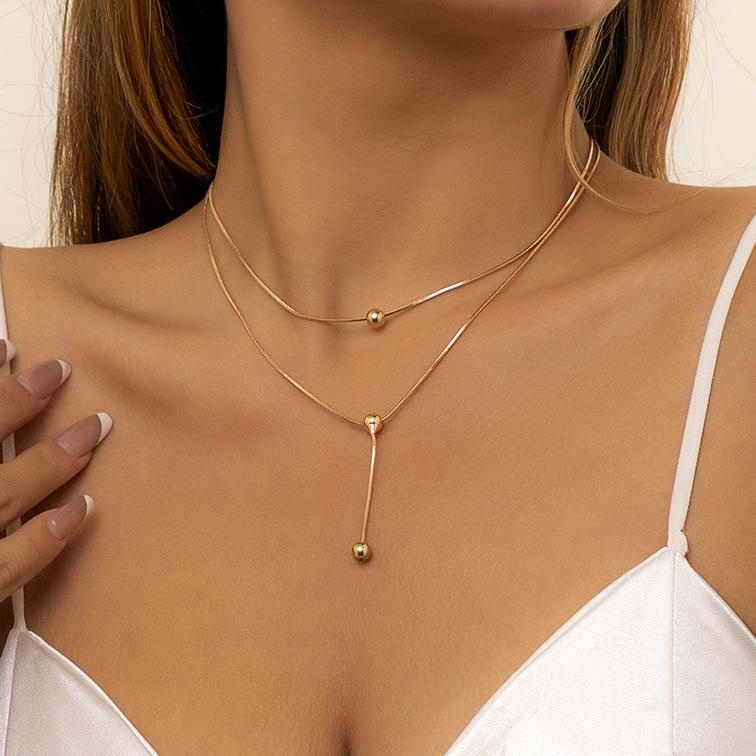 Jewelry Simple and Versatile Metal Thin Chain Necklace Personality Geometric Bead Pendant Clavicle Necklace