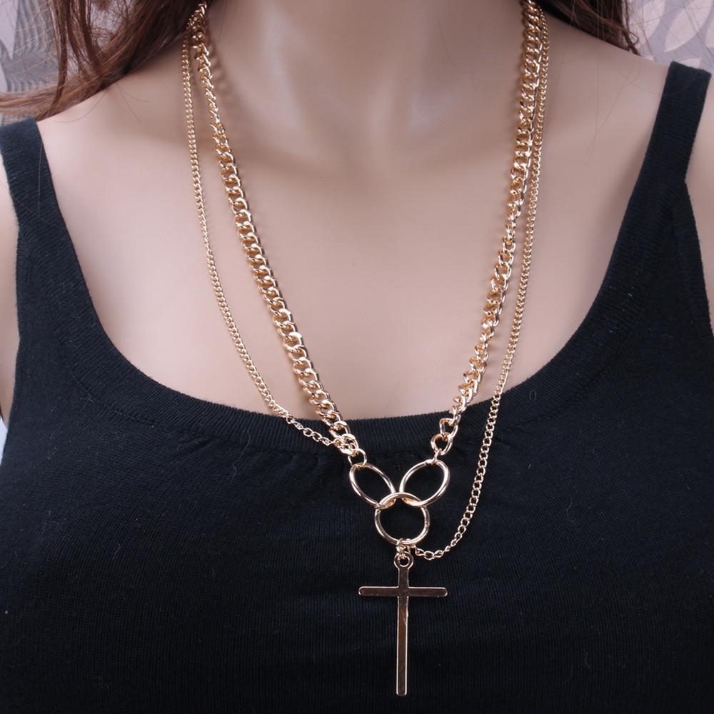 Fashion couple ring jewelry trendy personality hip-hop men and women cross sweater chain necklace accessories