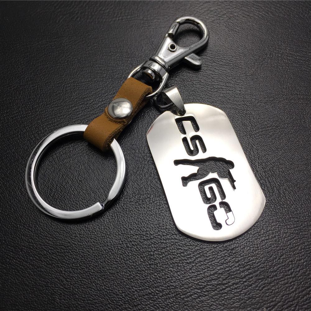 Anime Game CSGO Counter Strike Stainless Steel Pendant Leather Keychain Dog Buckle Waist Hanging Waist Decoration