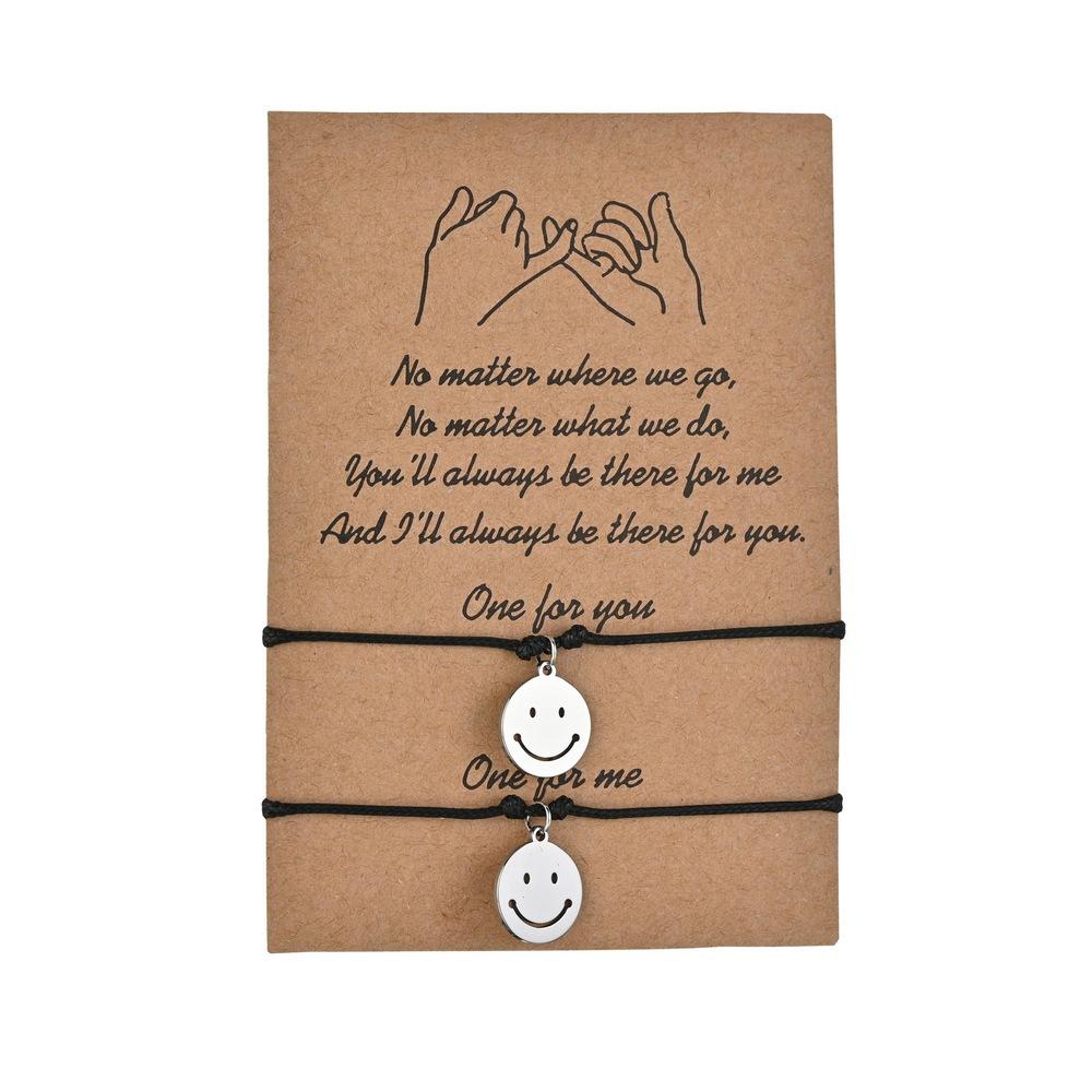 Fashion Smiley Stainless Steel Pendant Bracelet Handmade Couple Bracelet Blessing Card Bracelet