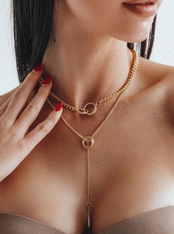Jewelry trendy double circle clavicle chain tassel long stick pendant necklace sweater chain design sense pendant
