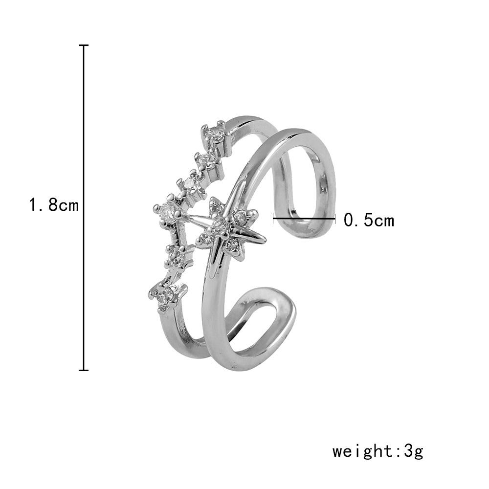 Sweet Diamond Star Copper Micro-Inlaid Open Ring French Design Ladies Super Fairy Irregular Ring
