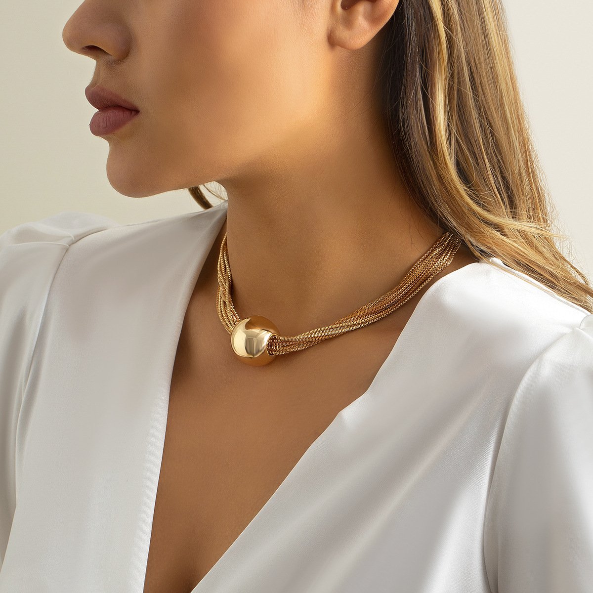 Jewelry Exaggerated Punk Multi-layer Chain Stacked Necklace Temperament Niche Geometric Ball Personality Necklace