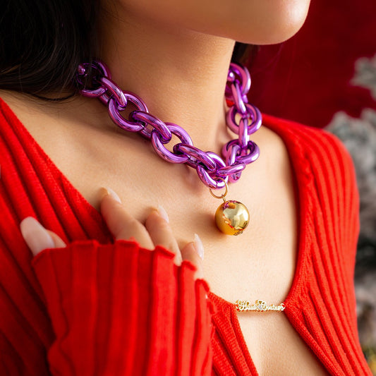 Jewelry personalized Christmas color button chain necklace female metal heart-shaped ball pendant necklace