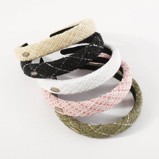 F588 Xiaoxiang High Skull Headband Autumn and Winter Style French Retro Simple Fabric Lattice Headband