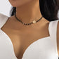 Jewelry Geometric Flower OT Buckle Metal Necklace Simple Black Beaded Clavicle Necklace Female