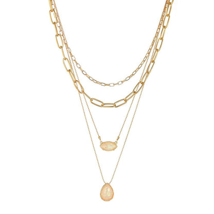 Fashion Retro Oval Water Drop Resin Pendant Necklace Multilayer Chain Clavicle Chain Necklace Accessories Batch