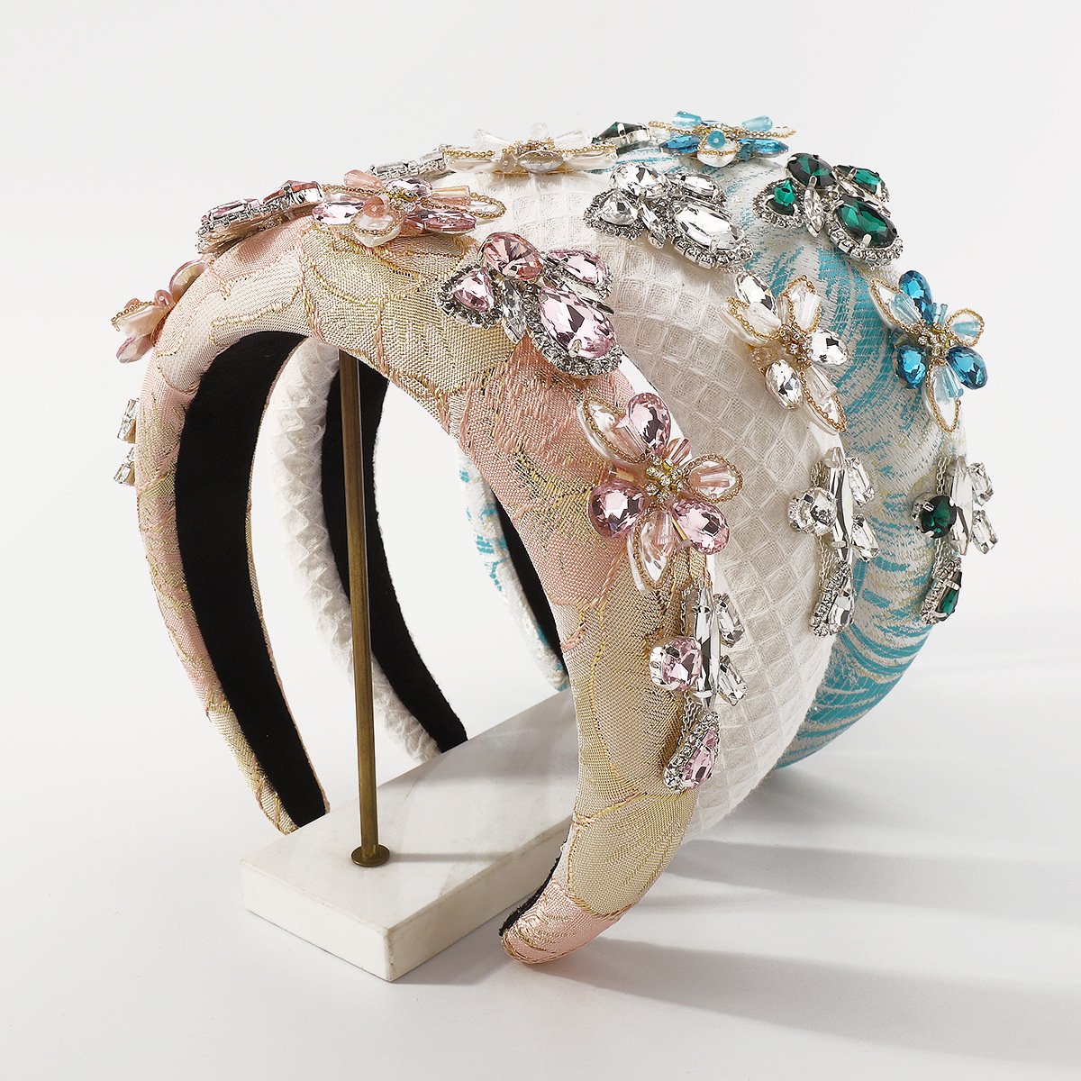 F4672 Jewelry Thick Sponge High Skull Light Luxury Headband Embroidered Flower Rhinestone Exaggerated Headband