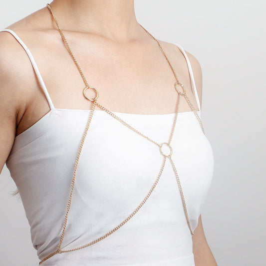 Jewelry exaggerated multi-layer geometric ring chest chain female ins sexy bikini babes body chain