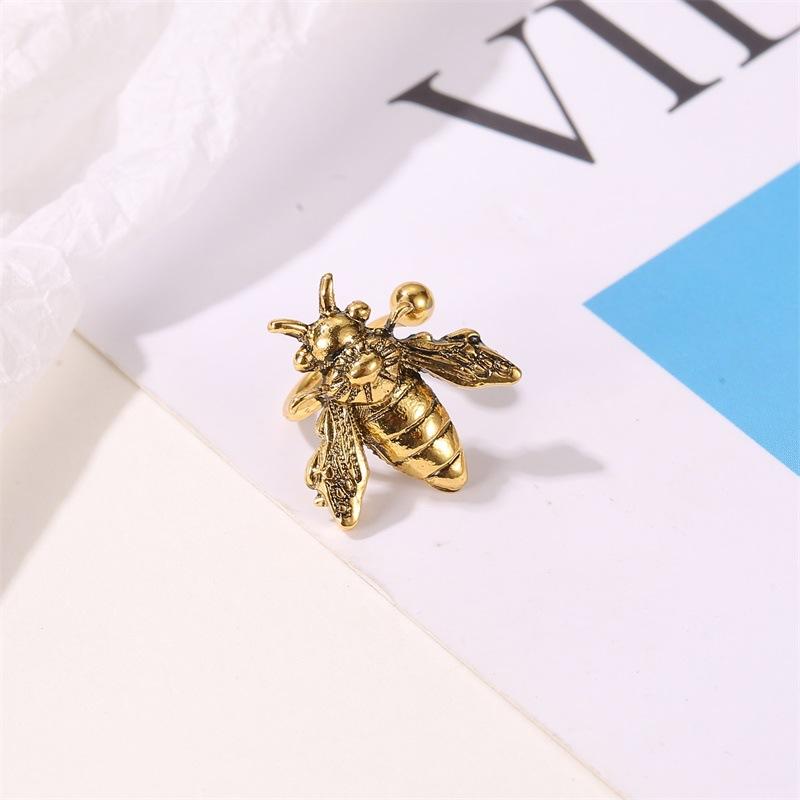 Creative personality retro ear clips old metal bee earrings women's fashion u-shaped single insect ear bone clip