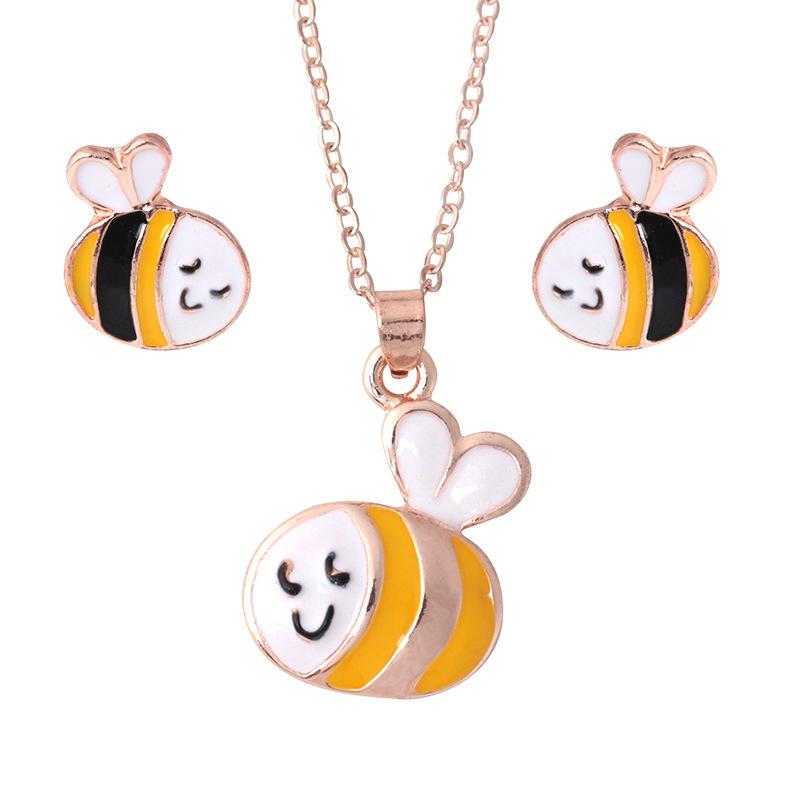 Fashion Color Pony Painting Oil Necklace Set Cartoon Creative Animal Earrings Pendant Jewelry