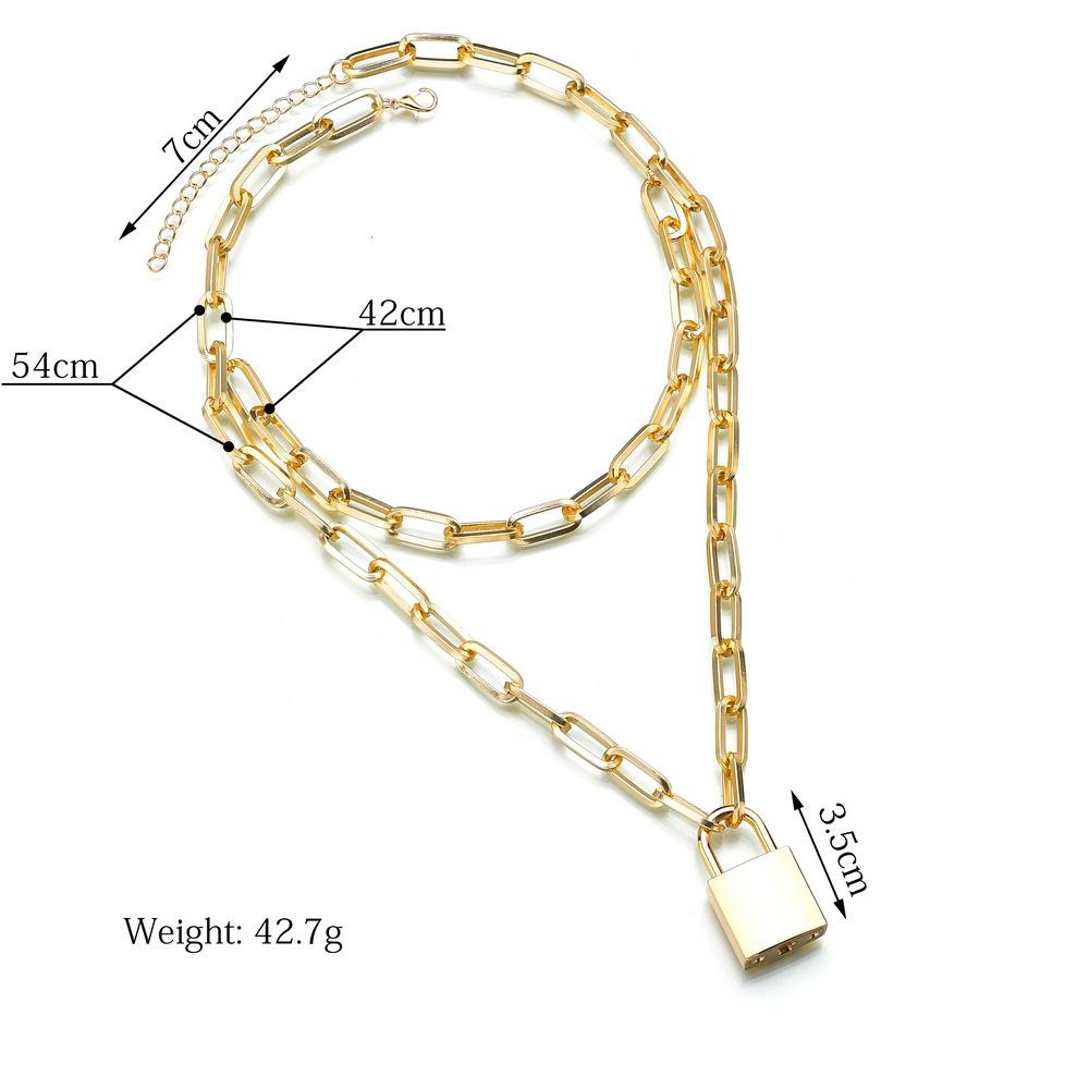 Accessories Retro Temperament Personality Geometric Pendant Necklace Double Lock Necklace