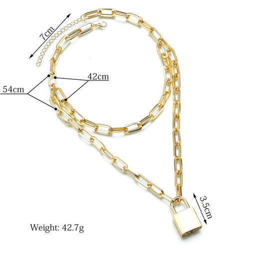 Accessories Retro Temperament Personality Geometric Pendant Necklace Double Lock Necklace