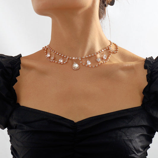 N1826 Minority Light Luxury Retro Rhinestone Necklace Rhinestone Tassel Temperament Ladies Retro Personality Necklace