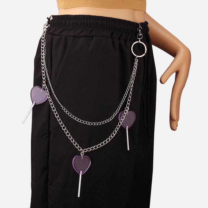 Hip Hop Acrylic Heart Lollipop Pendant Waist Chain Fashion Cool Metal Double Pants Chain