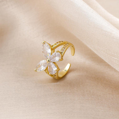 Hong Kong fashion all-match exaggerated style ladies ring zircon big butterfly opening copper micro-inlaid zircon ring