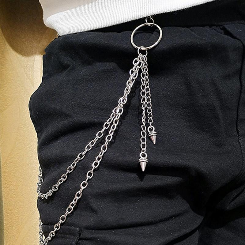 Ins Harajuku street bungee disco cool personality ornaments metal pants chain double waist chain belt accessories tide