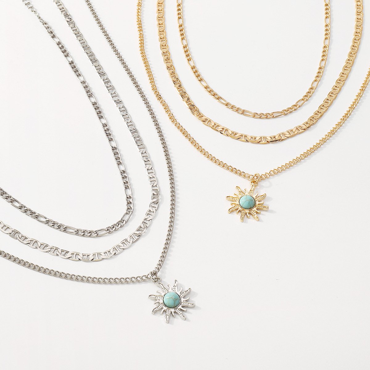 N1276 Turquoise Sunflower Fashion Necklace Niche Chain Stacked Retro Necklace Light Luxury Necklace