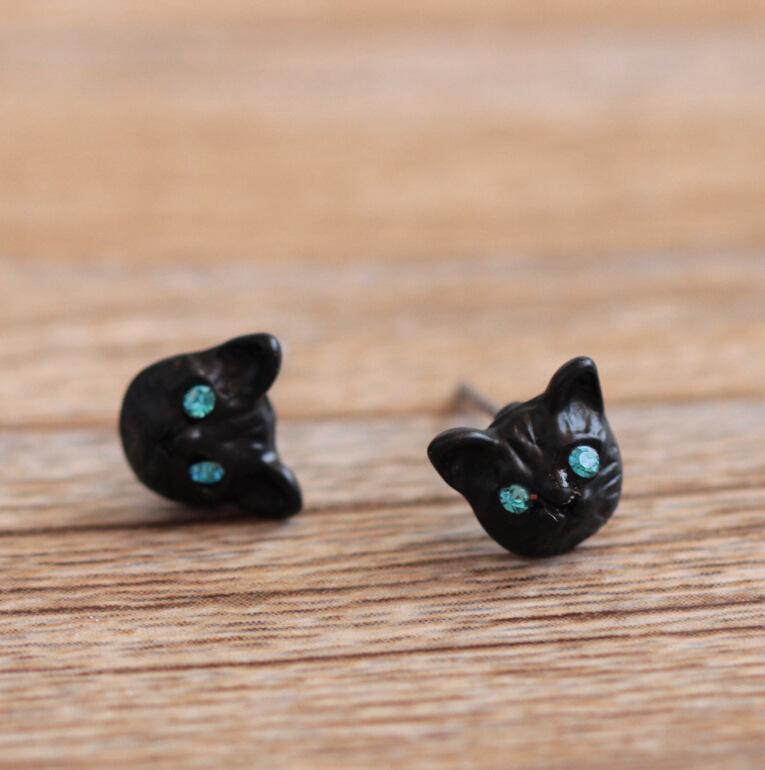 Fashion Cute Animal Stud Earrings Exquisite Black Cat Small Earrings Jewelry