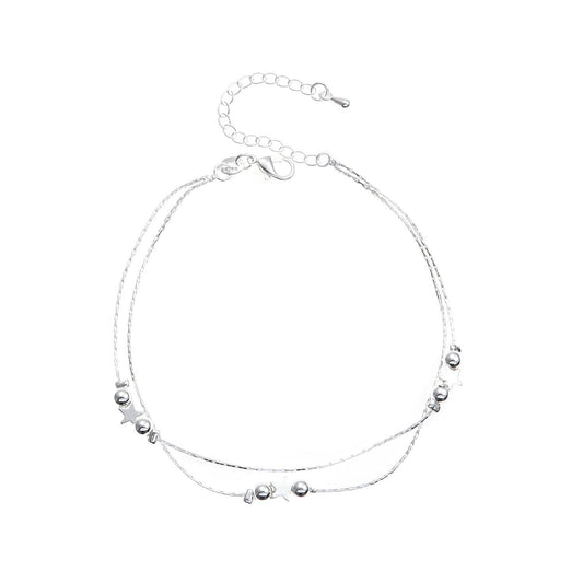 Ornament simple five-pointed star round bead double-layer foot decoration fashion personality trend beach ladies anklet