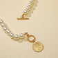 Ins temperament versatile necklace fashion metal ancient coins personality OT buckle short necklace pearl multi-element necklace