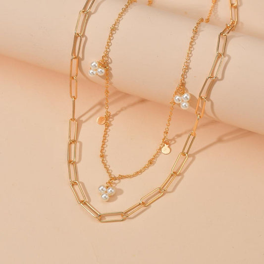 Simple Imitation Pearl Necklace Fashion Round Iron Sheet Multilayer Chain Necklace Accessories