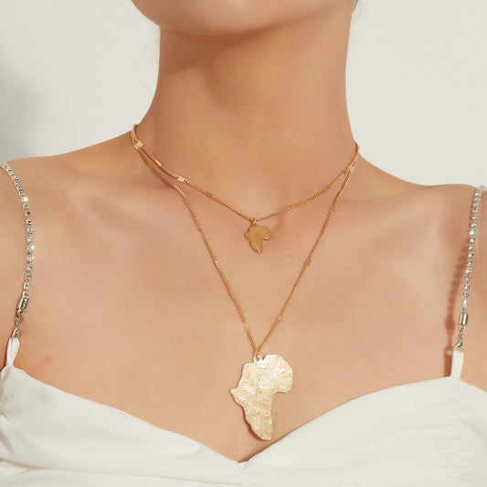 Jewelry double size popular African map female necklace personality temperament small hole metal chain