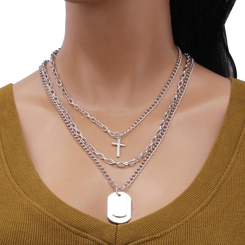 Hip-hop cross chain chain trendy street metal fashion design butterfly pendant clavicle chain multi-piece necklace