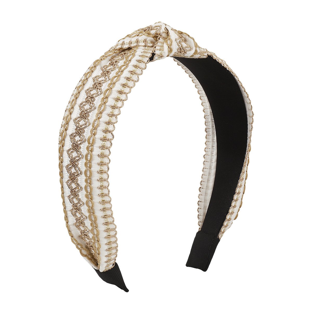 F471 Retro wide-brimmed ethnic embroidery headband temperament knotted simple adult going out pressing hair headband