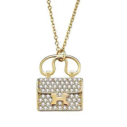 Bag necklace female niche design H letter clavicle chain female net red same style titanium steel small jewelry ins