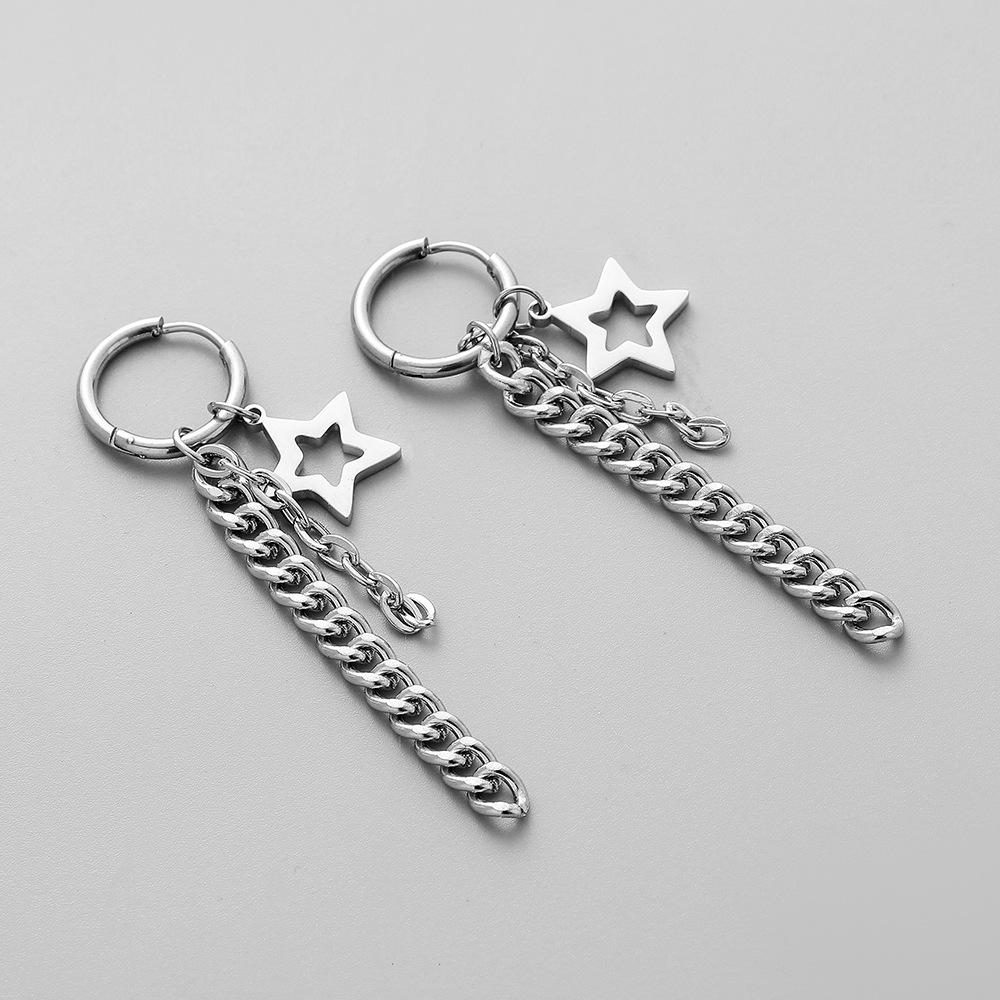 Fashion and personality all-match stainless steel five-pointed star chain earrings for men and women the same earrings jewelry