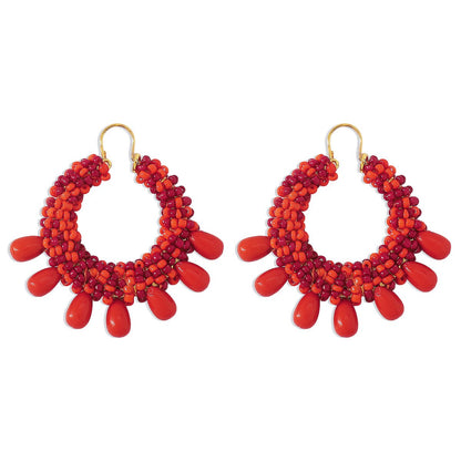 E193ZA Bohemian Ethnic Bead Earrings Leisure Vacation Handmade Retro Geometric Earrings Female