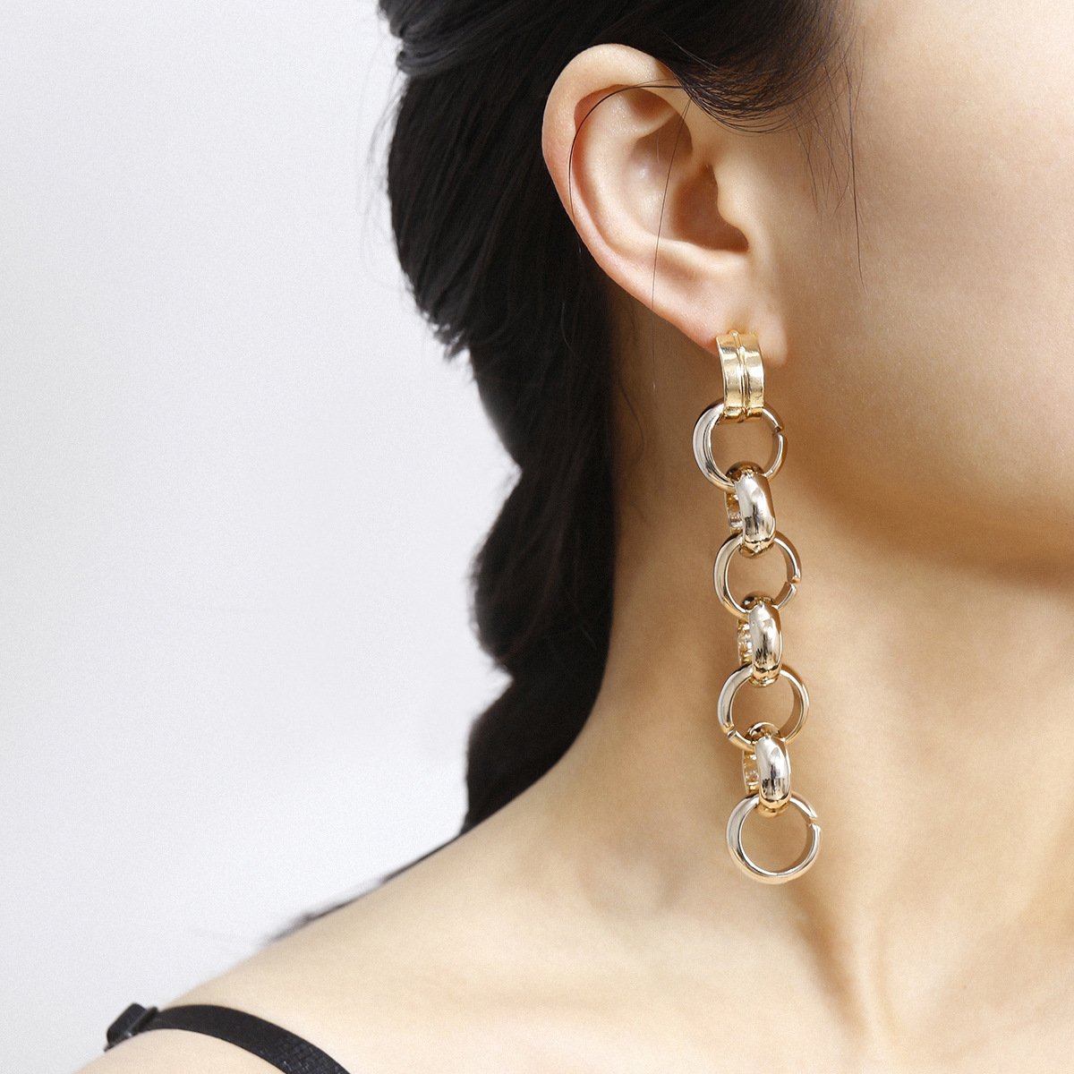 Jewelry Frosty Metal U-shaped Buckle Open Earrings Simple Geometric Square Chain Earrings Female