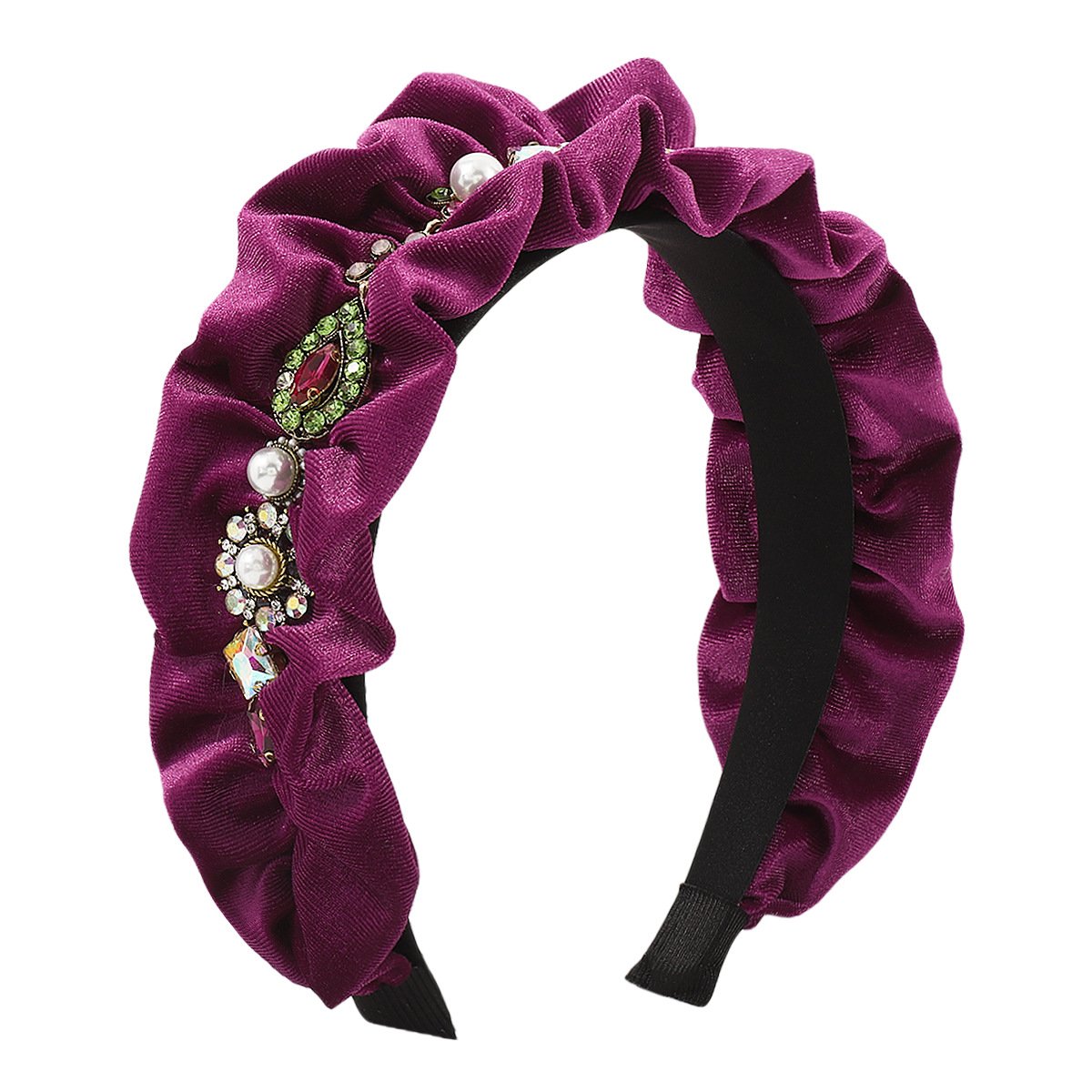 F528 retro velvet folds pearl rhinestone headband French court exaggerated geometric light luxury headband