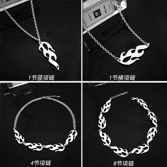 Jewelry Punk Retro Hollow Alloy Flame Earrings Bracelet Necklace Set Chain