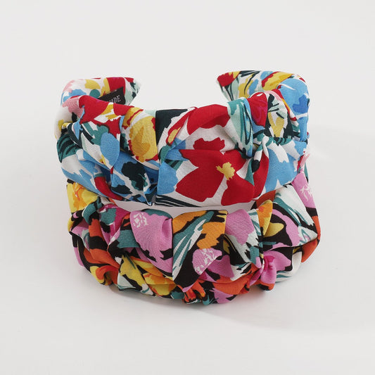 F4456 Exaggerated national floral headband fabric fold printing street style headband female