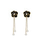 Retro Diamond Black Camellia Earrings Women's Fashion Personality Temperament Long Tassel Pearl Earrings