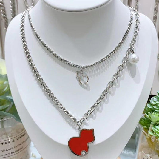 Multi-layer gourd necklace female niche design sense net red zircon pendant sweater chain titanium steel clavicle chain