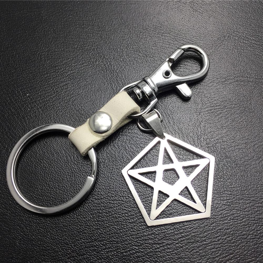 Five-pointed star pentagon stainless steel leather key chain waist bag bag pendant clothing accessories