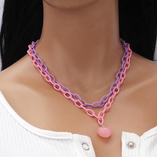 Jewelry Punk Personality Geometric Cross Chain Necklace Simple Candy Color Chain Heart Necklace Female