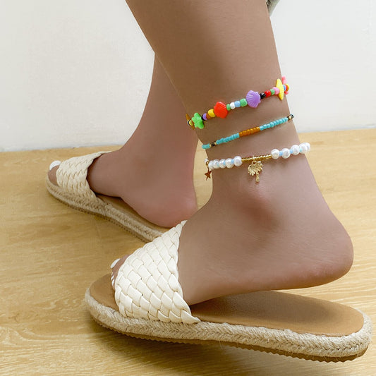 Jewelry Creative Acrylic Ocean Geometry Foot Decoration Weaving Beads Star-shaped Coconut Tree Anklet for Women