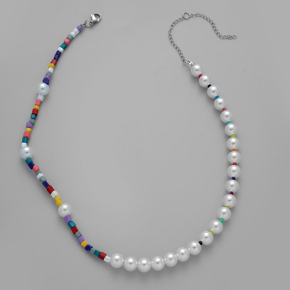 Trendy Creative Asymmetric Beads Imitation Pearl Necklace Fashion Colorful Elegant Lovely Necklace for Men and Women