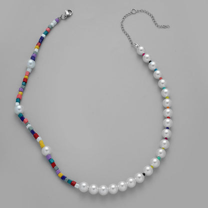 Trendy Creative Asymmetric Beads Imitation Pearl Necklace Fashion Colorful Elegant Lovely Necklace for Men and Women