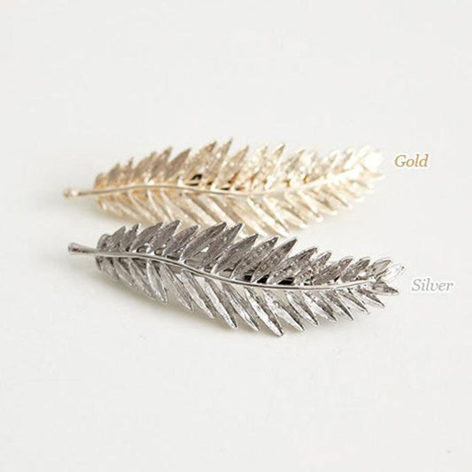 Retro exaggerated feather leaf hair clip fashion leaf needle leaf edge clip spring clip female