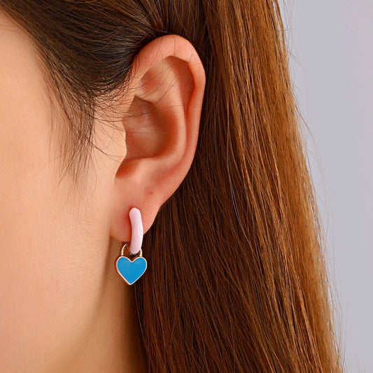 Fashion color geometric earrings simple alloy drop oil love ear buckle ins cold peach heart earrings female